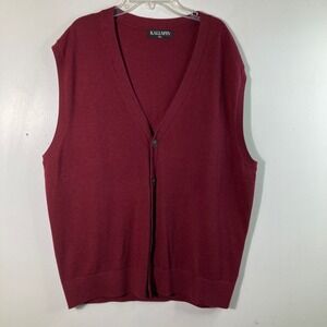 Kallspin Mens Burgundy V-Neck Button‎ Up Sweater Vest Cashmere BlendXL